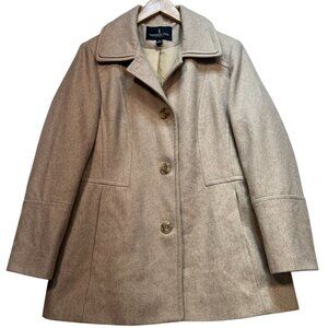 London Fog Women's Wool Blend Button Front Peacoat Long Sleeve Size Large Tan